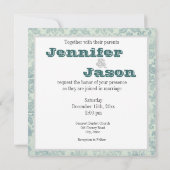 Blauwe en grijze Damask Wedding Invitations Kaart (Achterkant)