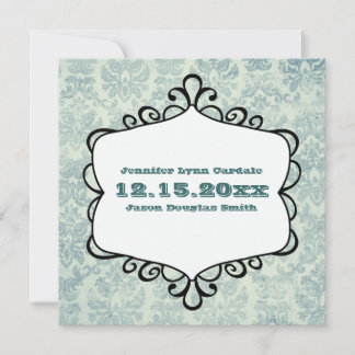 Blauwe en grijze  Damask Wedding Invitations Kaart