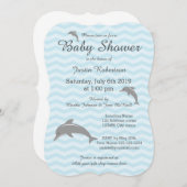 Blauwe en grijze dolfijn baby douche uitnodigingen (Voorkant / Achterkant)