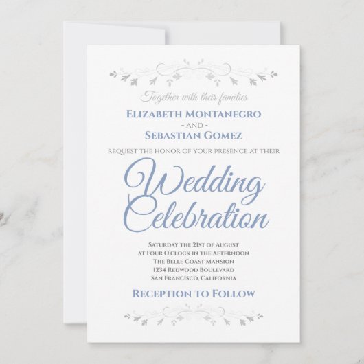 Blauwe en grijze Eenvoudige uitnodiging tot huweli (Voorkant)