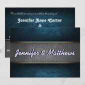 Blauwe en grijze elegante bruiloft nodigen kaart (Voorkant / Achterkant)