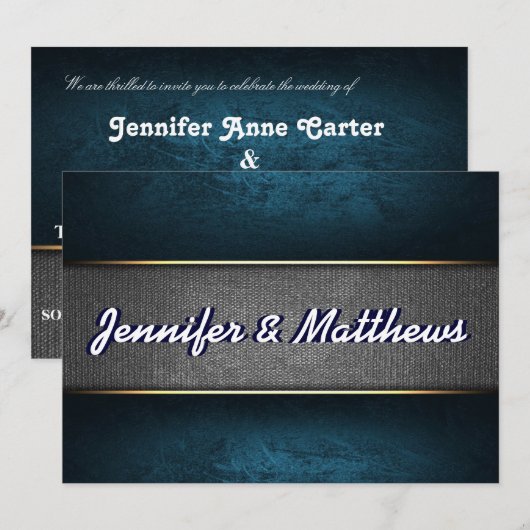 Blauwe en grijze elegante bruiloft nodigen kaart (Voorkant / Achterkant)