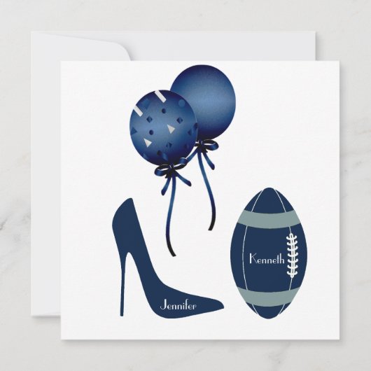 Blauwe en grijze Football paren bruiloft Kaart (Achterkant)