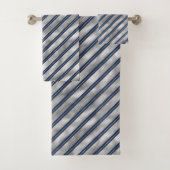 Blauwe en Grijze Glanzende Strepen Bad Handdoek (Insitu)