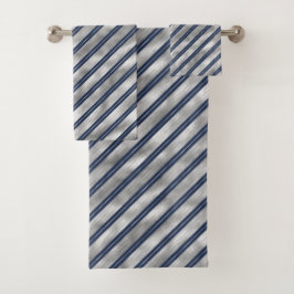 Blauwe en Grijze Glanzende Strepen Bad Handdoek
