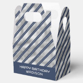 Blauwe en Grijze Glanzende Strepen Bedankdoosjes (Geopend)