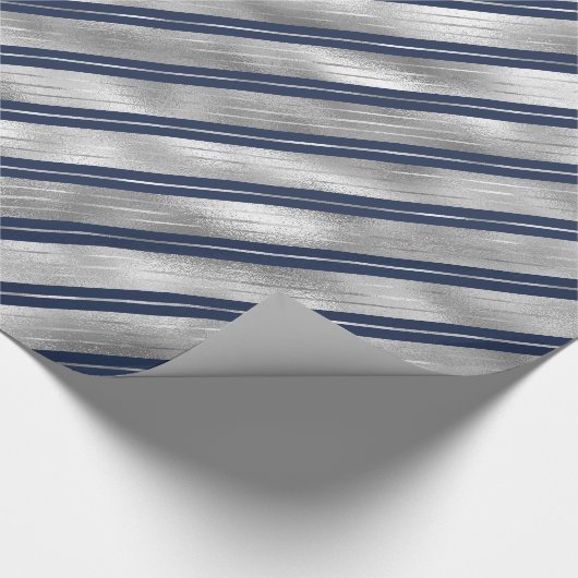 Blauwe en Grijze Glanzende Strepen Cadeaupapier (Hoek)