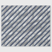 Blauwe en Grijze Glanzende Strepen Cadeaupapier (Vlak)