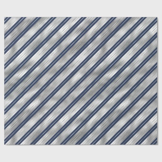 Blauwe en Grijze Glanzende Strepen Cadeaupapier (Vlak)
