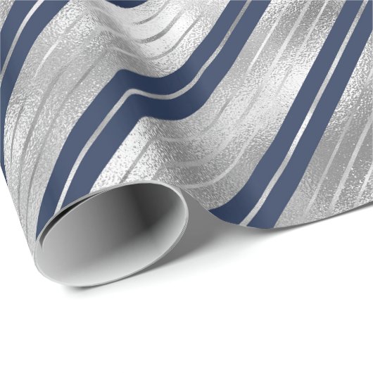 Blauwe en Grijze Glanzende Strepen Cadeaupapier (Rol Hoek)