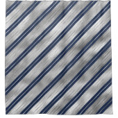 Blauwe en Grijze Glanzende Strepen Douchegordijn (Voorkant)