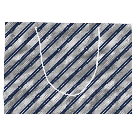 Blauwe en Grijze Glanzende Strepen Groot Cadeauzakje (Achterkant)