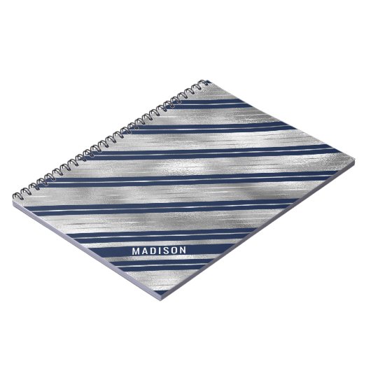 Blauwe en Grijze Glanzende Strepen Notitieboek (Linkerzijde)