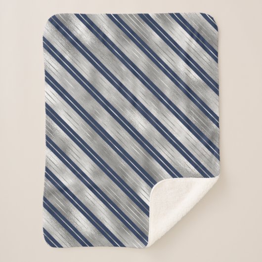 Blauwe en Grijze Glanzende Strepen Sherpa Deken (Voorkant)