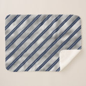 Blauwe en Grijze Glanzende Strepen Sherpa Deken (Voorkant (horizontaal))