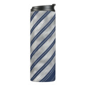Blauwe en Grijze Glanzende Strepen Thermosbeker (Gedraaid links)
