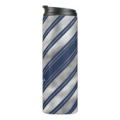 Blauwe en Grijze Glanzende Strepen Thermosbeker (Geroteerd rechts)