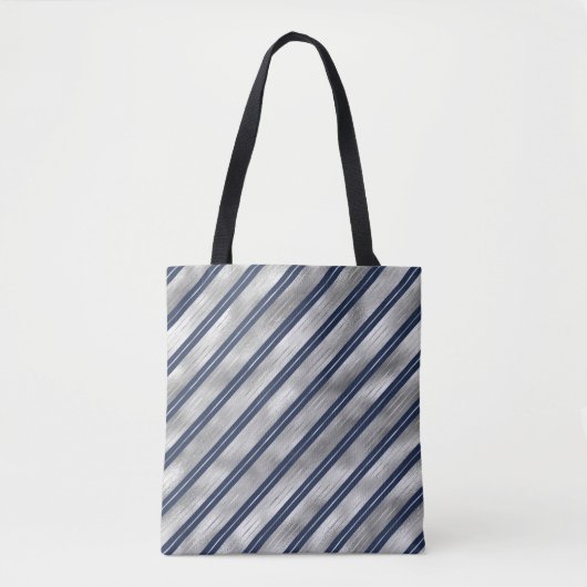 Blauwe en Grijze Glanzende Strepen Tote Bag (Voorkant)