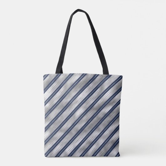Blauwe en Grijze Glanzende Strepen Tote Bag (Achterkant)