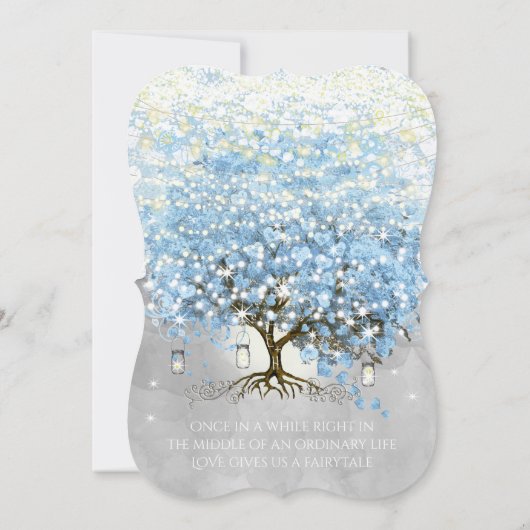 Blauwe en grijze haren bladerbomen Boho Wedding Kaart (Achterkant)