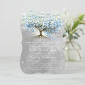 Blauwe en grijze haren bladerbomen Boho Wedding Kaart (Staand voorkant)