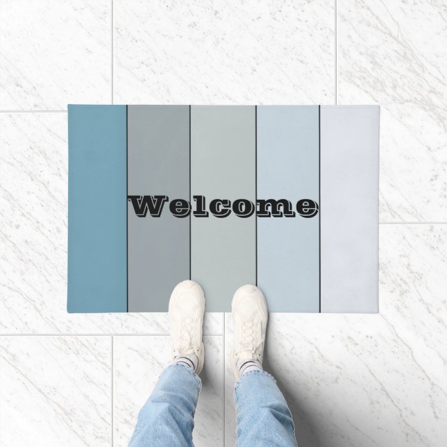 Blauwe en grijze kleurstrepen op Waterverf papier Deurmat (Binnen)