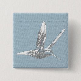 Blauwe en grijze kolibrie vierkante button 5,1 cm