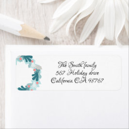 Blauwe en grijze krans van spar takken retour adre etiket