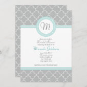 Blauwe en grijze monogram - Uitnodiging (Voorkant / Achterkant)