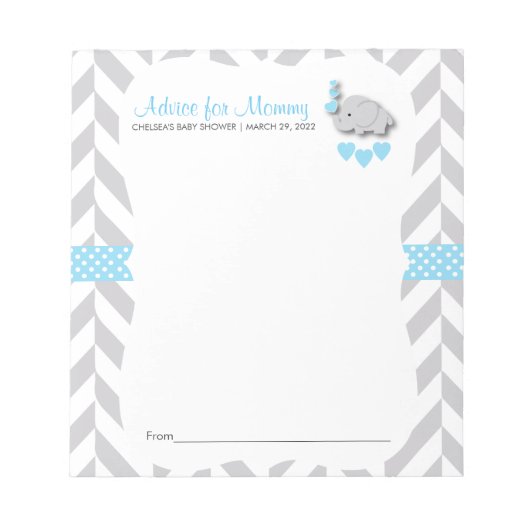 Blauwe en grijze olifant | Baby shower - Advies Notitieblok (Voorkant)