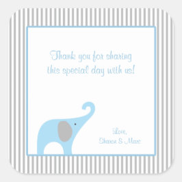 Blauwe en Grijze Olifant Baby shower Favor Treat Vierkante Sticker