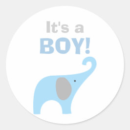 Blauwe en Grijze Olifant Baby shower Seal Ronde Sticker