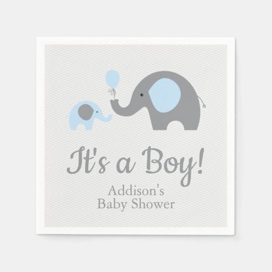 Blauwe en Grijze Olifant Baby shower Servetten (Voorkant)
