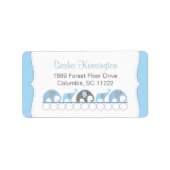 Blauwe en Grijze Olifanten Baby Jongensdouche Etiket (Voorkant)