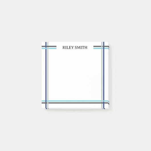 Blauwe en grijze overlappende strepen Naam toevoeg Post-it® Notes (Voorkant)