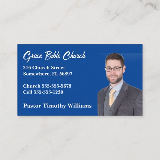 Blauwe en grijze pastor of Deacon Church Visitekaartje (Achterkant)