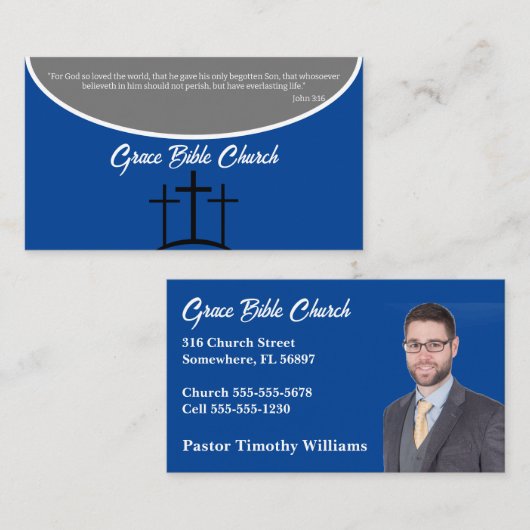 Blauwe en grijze pastor of Deacon Church Visitekaartje (Voorkant / Achterkant)