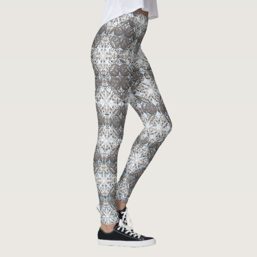 Blauwe en Grijze Polka Dots Pattern Leggings (Rechts)