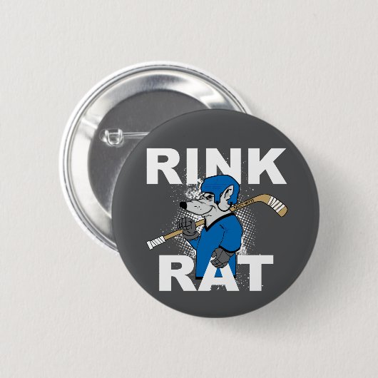 Blauwe en grijze Rat Hockey Player Flare Button (Voorkant /achterkant)