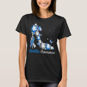 Blauwe en grijze ribbon-hiel-diabetes t-shirt