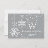 Blauwe en grijze Snowflake RSVP-kaart RSVP Kaartje (Voorkant)
