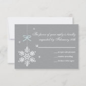 Blauwe en grijze Snowflake RSVP-kaart RSVP Kaartje (Achterkant)