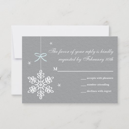 Blauwe en grijze Snowflake RSVP-kaart RSVP Kaartje (Achterkant)