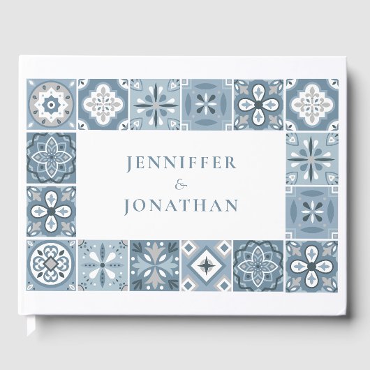Blauwe en grijze Spaanse tegels Gastenboek (Voorkant)