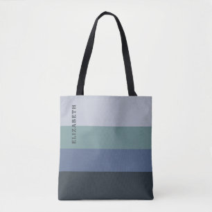 Blauwe en grijze strepen patroon tote bag