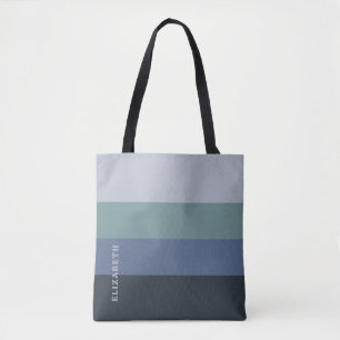 Blauwe en grijze strepen patroon tote bag
