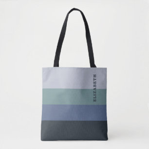 Blauwe en grijze strepen patroon tote bag