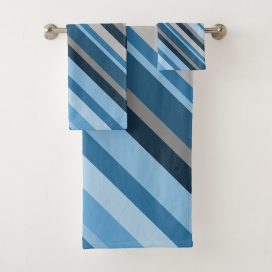 Blauwe en grijze stripeset bad handdoek (Insitu)