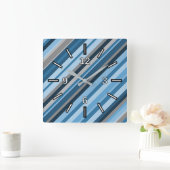 Blauwe en grijze StripesSquare klok (Huis)