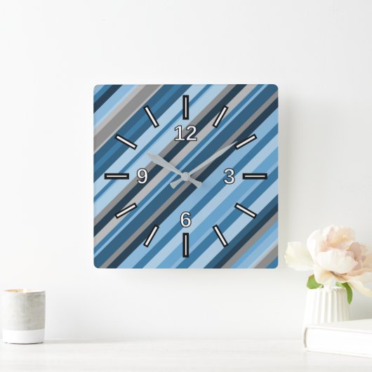 Blauwe en grijze StripesSquare klok (Huis)